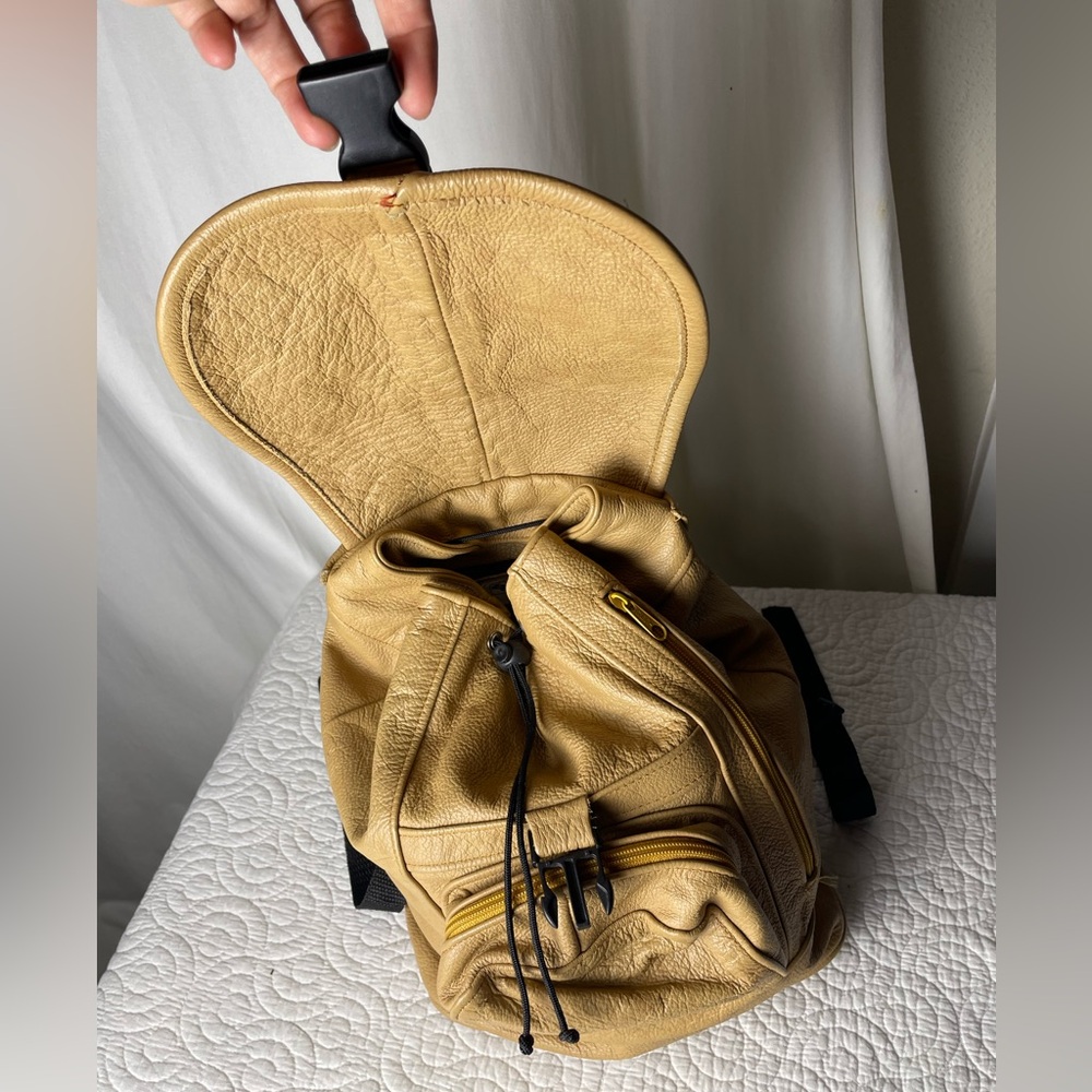 Soft Leather 90s Drawstring Backpack In Camel - image 7